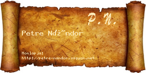 Petre Nándor névjegykártya